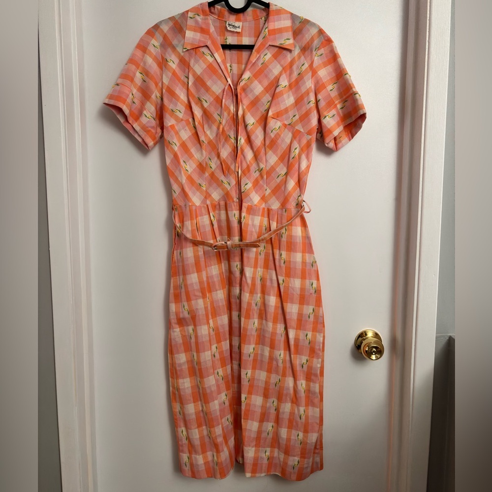 Vintage Hattie Leeds Gingham Collared Shirt Dress, size small